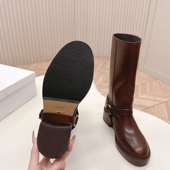 CHLOÉ 26S BOOTS 45 MM IN DARK BROWN CALFSKIN
