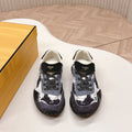 FENDI 25S CORTEZ RETRO SNEAKERS IN DARK CHARCOAL PURPLE SUEDE AND FABRIC