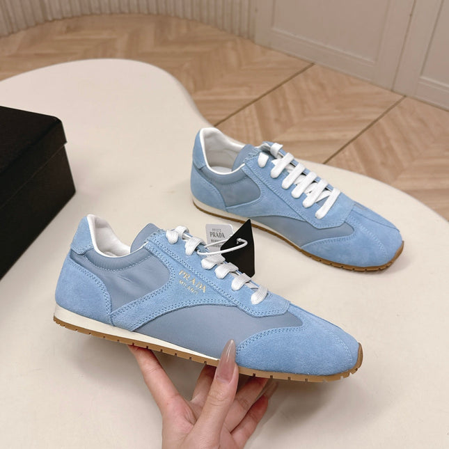 PRADA 26S CLASSIC SNEAKERS IN SKY BLUE SUEDE AND NYLON
