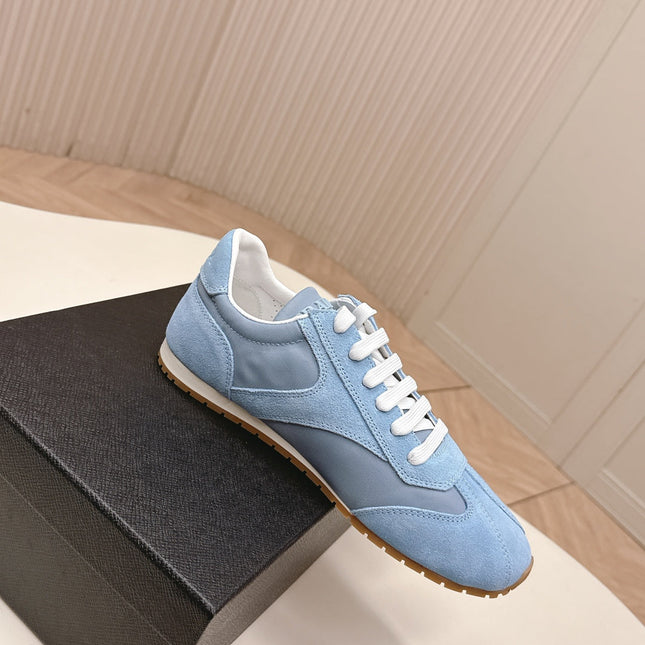 PRADA 26S CLASSIC SNEAKERS IN SKY BLUE SUEDE AND NYLON