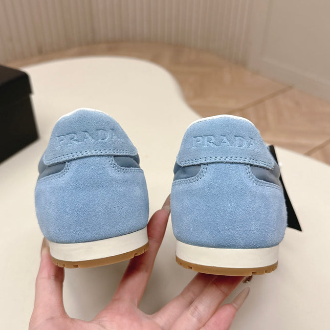 PRADA 26S CLASSIC SNEAKERS IN SKY BLUE SUEDE AND NYLON
