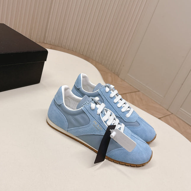 PRADA 26S CLASSIC SNEAKERS IN SKY BLUE SUEDE AND NYLON