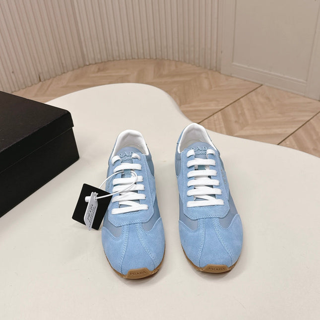 PRADA 26S CLASSIC SNEAKERS IN SKY BLUE SUEDE AND NYLON