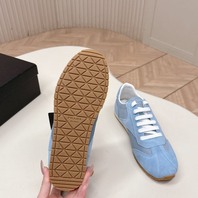 PRADA 26S CLASSIC SNEAKERS IN SKY BLUE SUEDE AND NYLON