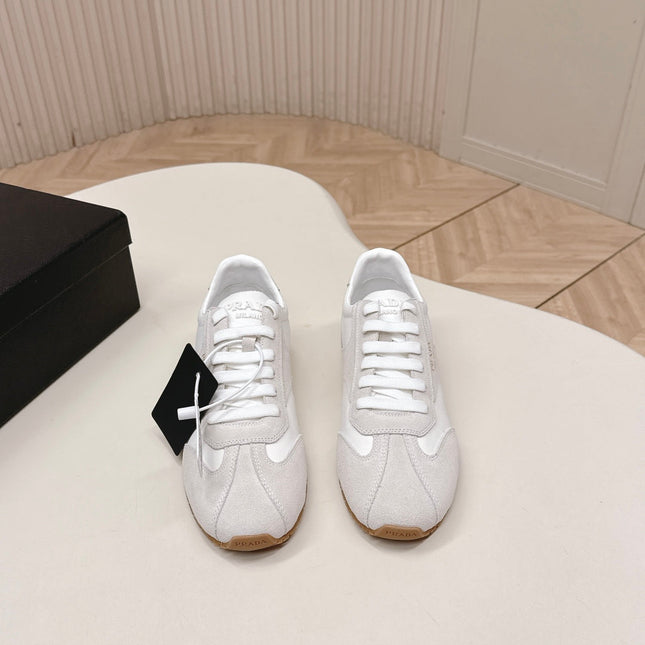 PRADA 26S CLASSIC SNEAKERS IN WHITE SUEDE AND NYLON