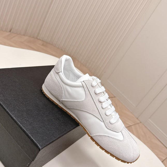 PRADA 26S CLASSIC SNEAKERS IN WHITE SUEDE AND NYLON