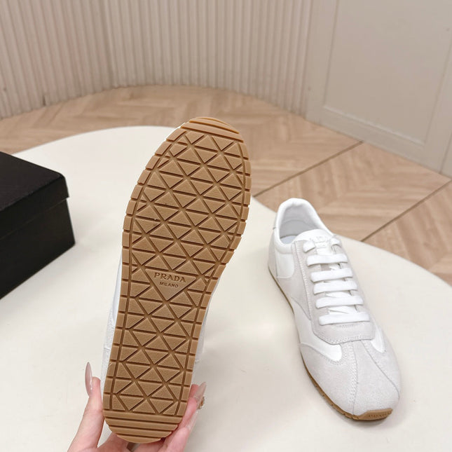 PRADA 26S CLASSIC SNEAKERS IN WHITE SUEDE AND NYLON