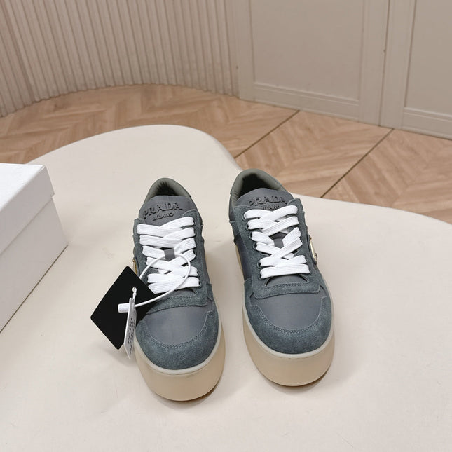 PRADA 26S PLATFORM SNEAKERS 50MM IN DARK GREY SUEDE