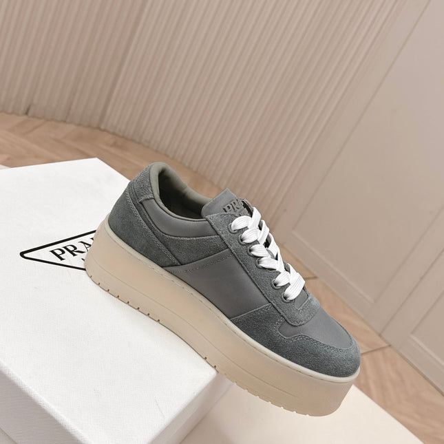 PRADA 26S PLATFORM SNEAKERS 50MM IN DARK GREY SUEDE