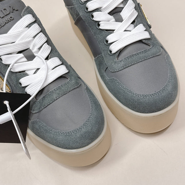 PRADA 26S PLATFORM SNEAKERS 50MM IN DARK GREY SUEDE