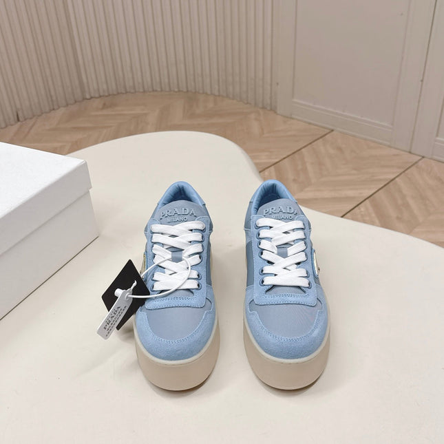 PRADA 26S PLATFORM SNEAKERS 50MM IN SKY BLUE SUEDE