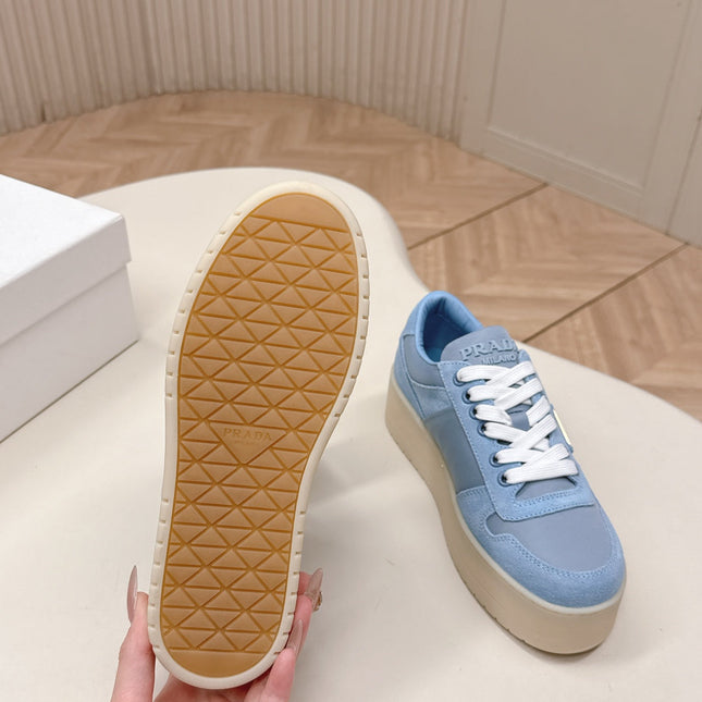 PRADA 26S PLATFORM SNEAKERS 50MM IN SKY BLUE SUEDE