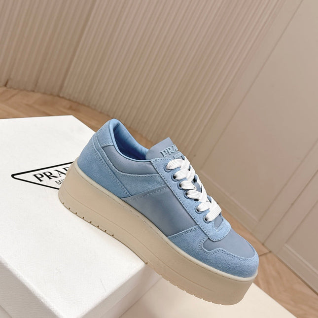 PRADA 26S PLATFORM SNEAKERS 50MM IN SKY BLUE SUEDE