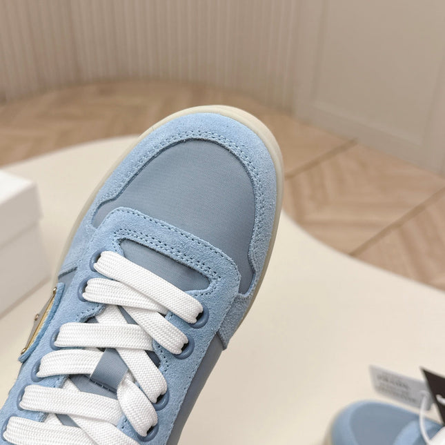 PRADA 26S PLATFORM SNEAKERS 50MM IN SKY BLUE SUEDE