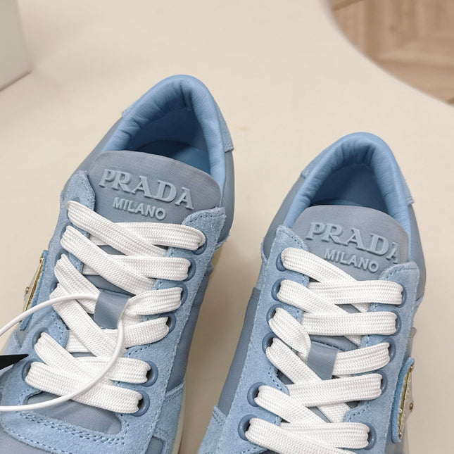 PRADA 26S PLATFORM SNEAKERS 50MM IN SKY BLUE SUEDE