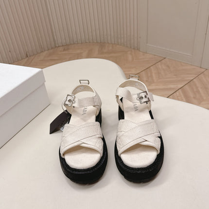 PRADA 26S CROSS STRAP CHUNKY SOLE SANDALS IN WHITE CANVAS