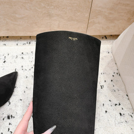 PRADA 26S POINTED TOE KNEE HIGH BOOTS 30MM IN BLACK CALFSKIN