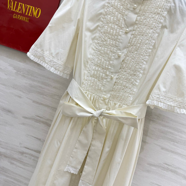VALENTINO 26S SHORT SLEEVE LACE MIDI DRESS 117