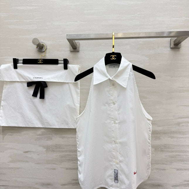 CHANEL 26S SLEEVELESS SHIRT COLLAR TOP STYLE 1197