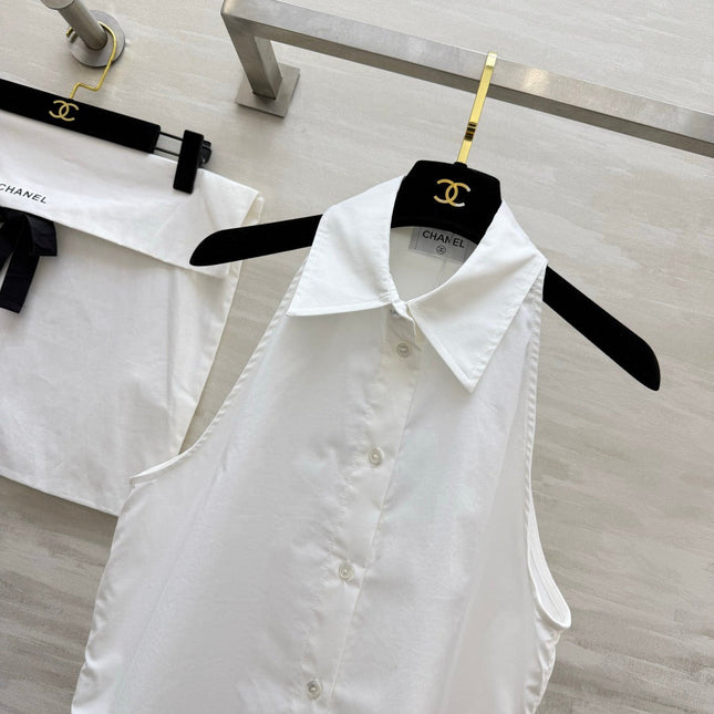 CHANEL 26S SLEEVELESS SHIRT COLLAR TOP STYLE 1197