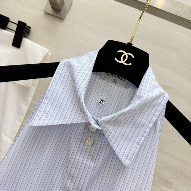 CHANEL 26S SLEEVELESS SHIRT COLLAR TOP STYLE 1196