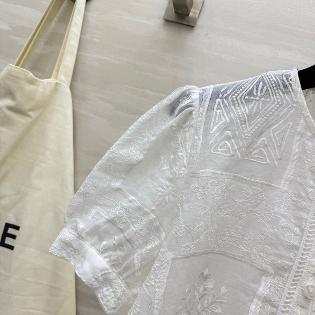 CELINE 26S EMBROIDERED SHORT-SLEEVE SHIRT 450
