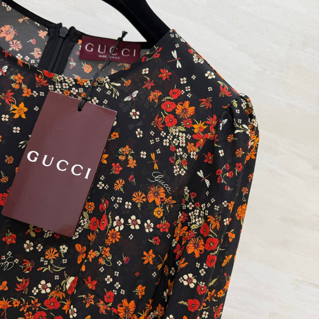 GUCCI 26S LONG-SLEEVE FLORAL A-LINE DRESS 399