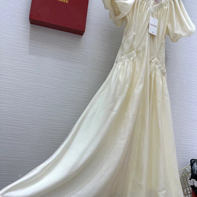 VALENTINO 26S SHORT-SLEEVE V-NECK MAXI DRESS 421