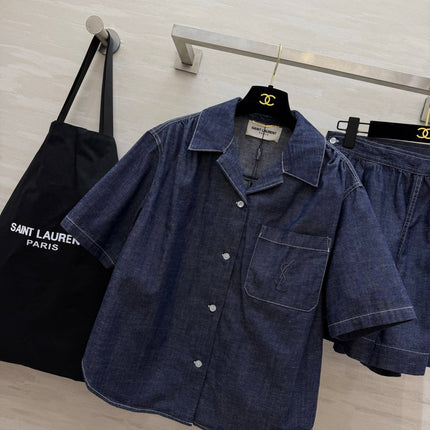 YSL 26S SHORT SLEEVE DENIM SHIRT & SHORTS SET 437