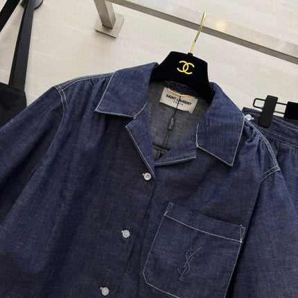 YSL 26S SHORT SLEEVE DENIM SHIRT & SHORTS SET 437