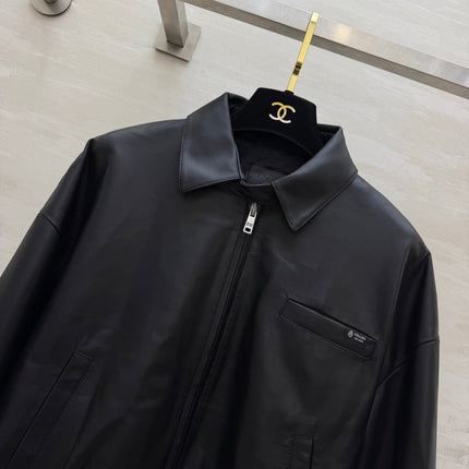 PRADA 26S CROPPED LEATHER ZIP-UP JACKET 1226