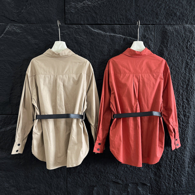 YSL LONG BELTED SHIRT IN COTTON 265868