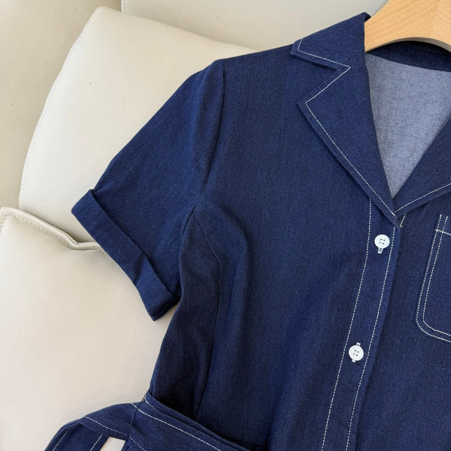 CELINE 26S LONG SHORT SLEEVE DENIM DRESS 367