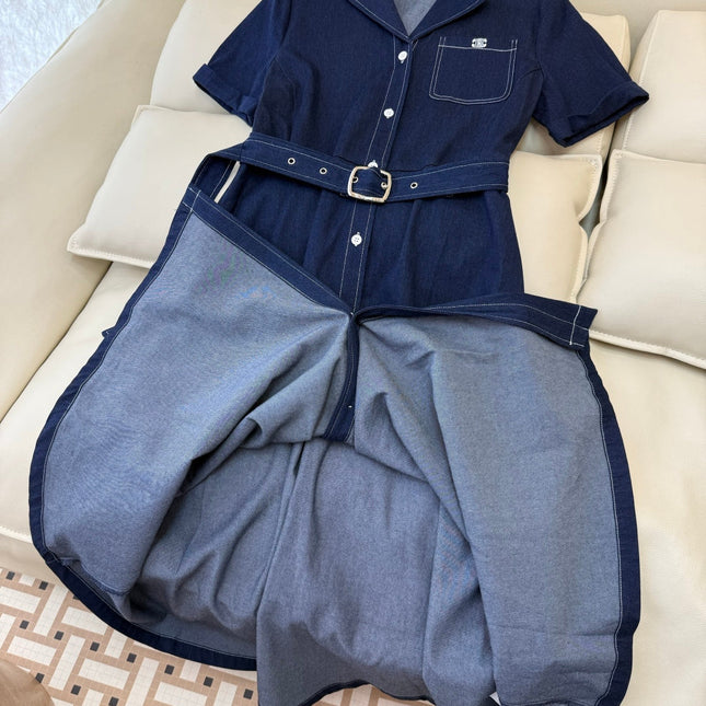 CELINE 26S LONG SHORT SLEEVE DENIM DRESS 367