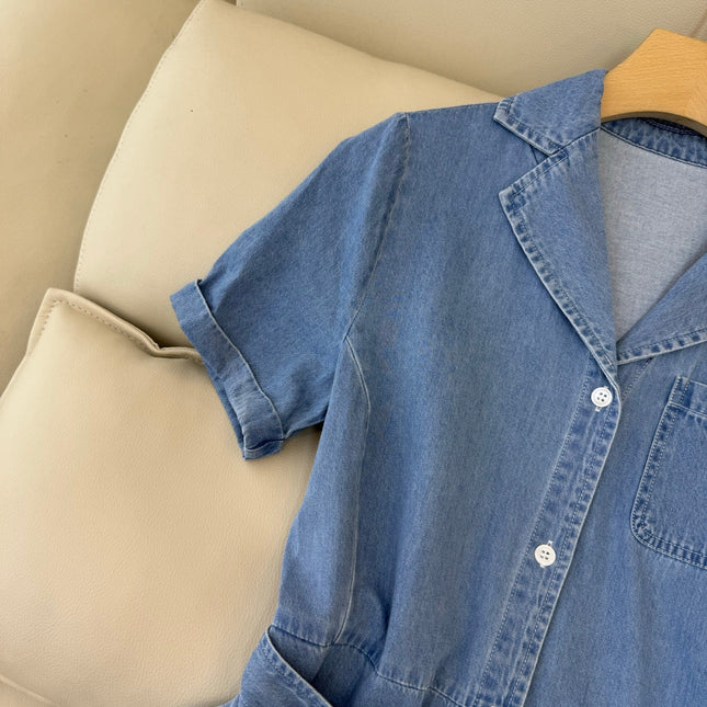 CELINE 26S LONG SHORT SLEEVE DENIM DRESS 366