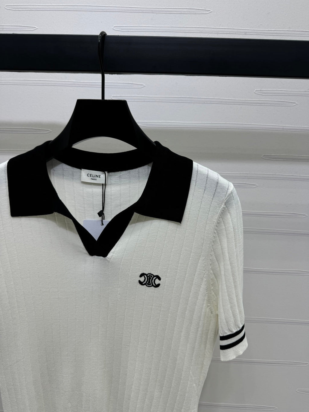 CELINE SHORT-SLEEVE KNIT TOP WHITE 274818