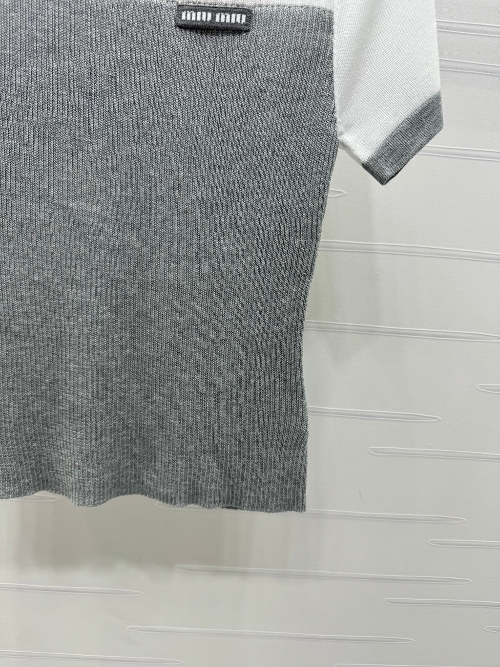 MIUMIU CREW NECK SHORT-SLEEVE SHEER KNIT TOP 274812