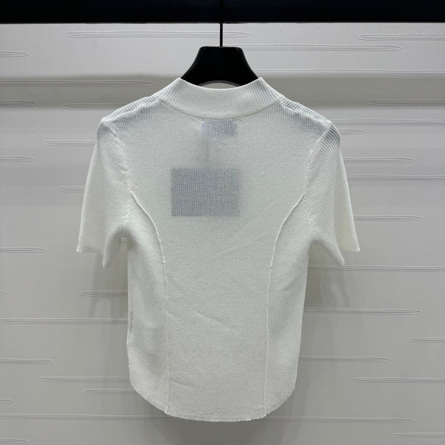 PRADA MOCK NECK SHORT-SLEEVE KNIT TOP WHITE 274815