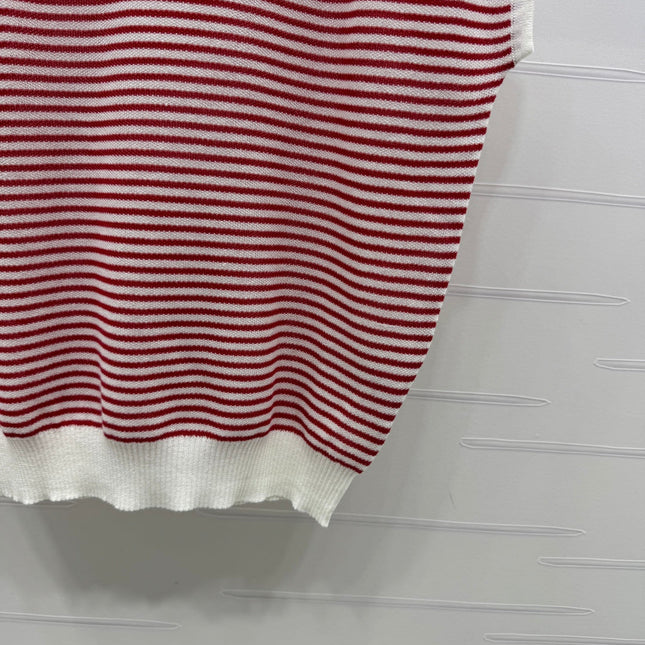 PRAD 25S STRIPED V-NECK KNITTED VEST 264127