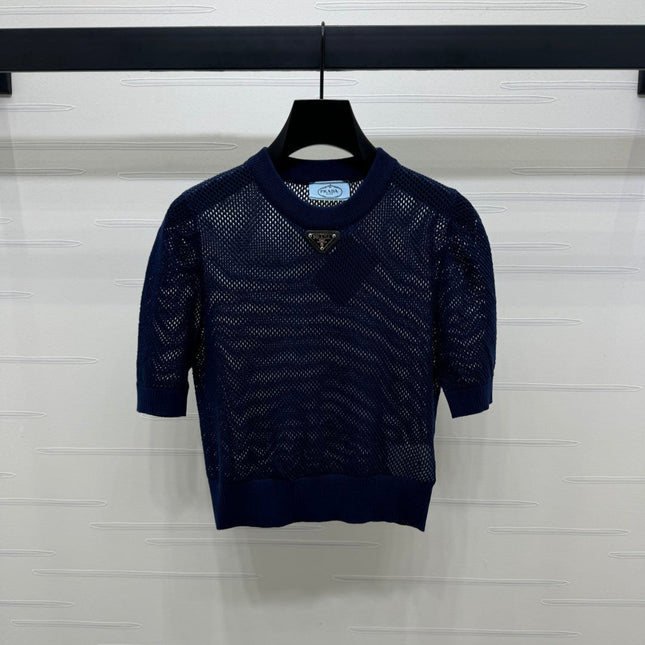 PRAD 25S HOLLOW KNIT SHORT SLEEVE TOP 264135