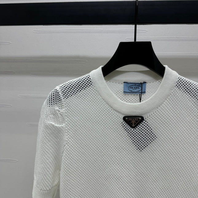 PRAD 25S HOLLOW KNIT SHORT SLEEVE TOP 264134