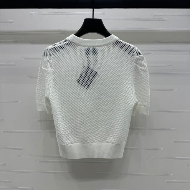 PRAD 25S HOLLOW KNIT SHORT SLEEVE TOP 264134