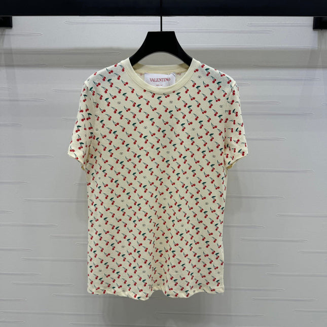 VALENTINO 25S CHERRY PATTERN ROUND NECK T-SHIRT 264040