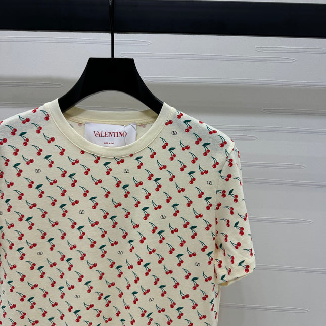 VALENTINO 25S CHERRY PATTERN ROUND NECK T-SHIRT 264040