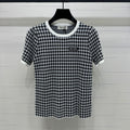 MIUMIU CREW NECK SHORT-SLEEVE PLAID KNIT TOP 274833