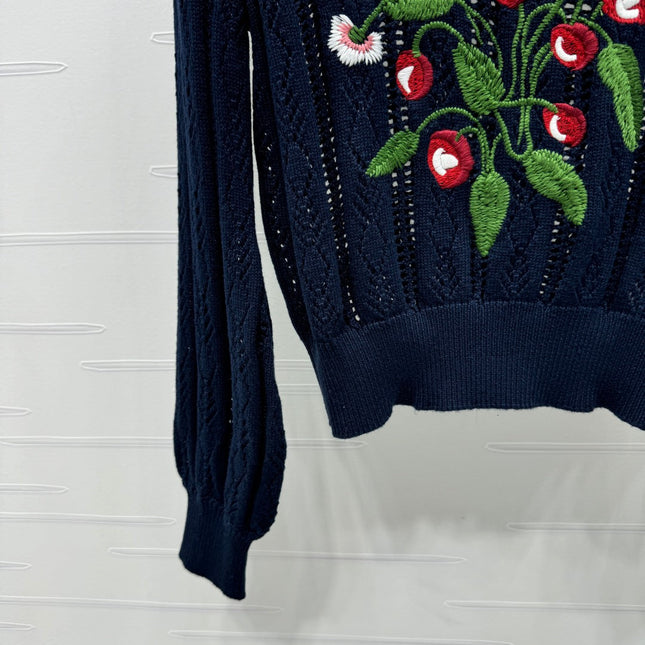 VALENTINO CREW NECK LONG-SLEEVE EMBROIDERED KNIT TOP 274958
