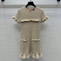 CHANEL SHORT-SLEEVE KNIT DRESS WITH RUFFLED TRIMS 274885
