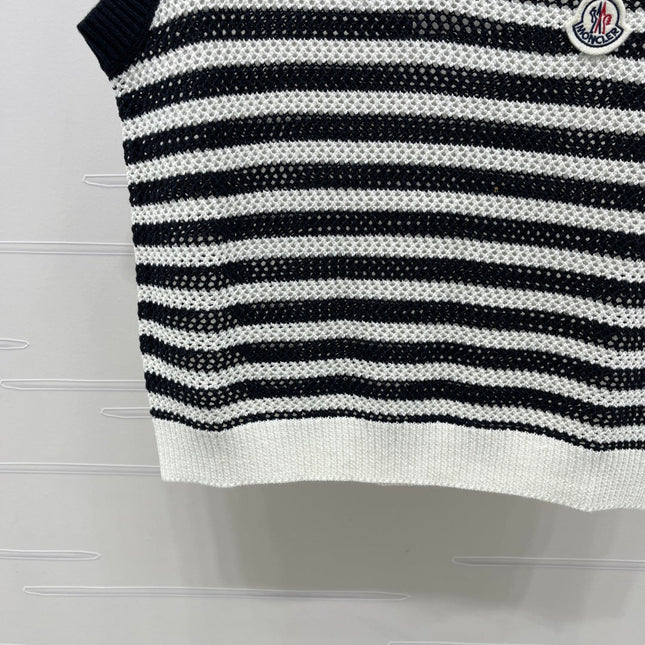 MONCLER 26S SLEEVELESS STRIPED KNIT POLO TOP 675