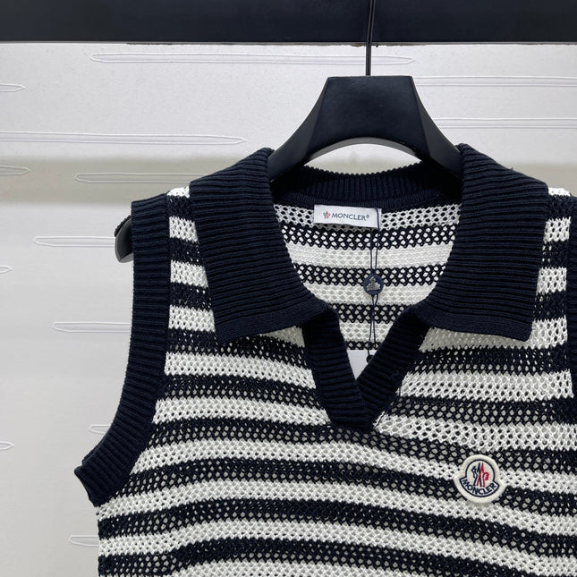 MONCLER 26S SLEEVELESS STRIPED KNIT POLO TOP 675