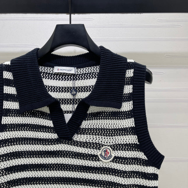 MONCLER 26S SLEEVELESS STRIPED KNIT POLO TOP 675